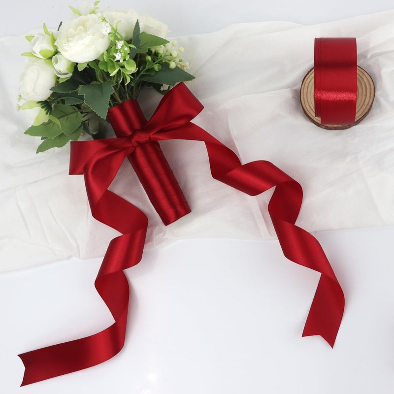 Riunbb Deep red Solid Satin Ribbon 1-1/2 Inch 50 Yards Solid Polyester Fabric Ribbon for Gift Wrapping Wedding Christmas Baby Shower Birthday Party Decoration Handmade Immortal Flower Craft - Image 2